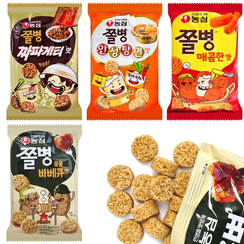 Joayo Jjol Byeong Snack 4 Packs – Crushing Ramen Noodle Snack For School, Office, Kids, Adults/Hot(82G), Chapagetti(77G), Anseon