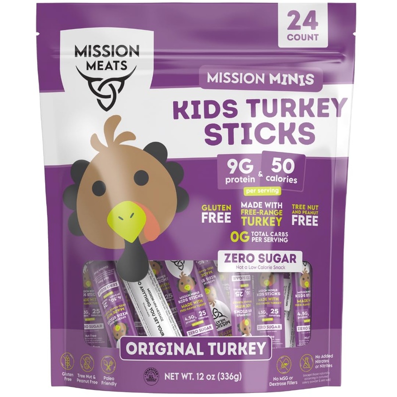 Mission Meats Kids Turkey Sticks – 100% Free Range, Healthy Snacks For Kids And Toddlers, Gluten & Nut Free, 0.5Oz, 24 Count (Pa