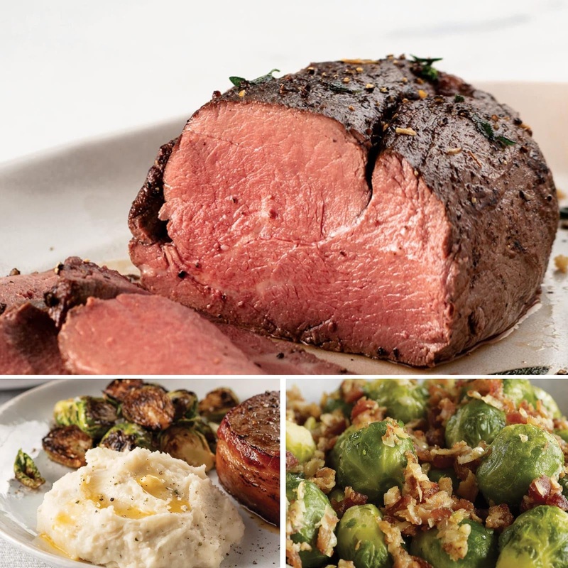 Omaha Steaks Signature Steakhouse Dinner (Fully Cooked Beef Tenderloin Roast, Roasted Garlic Mashed Potatoes, Brussels Sprouts W