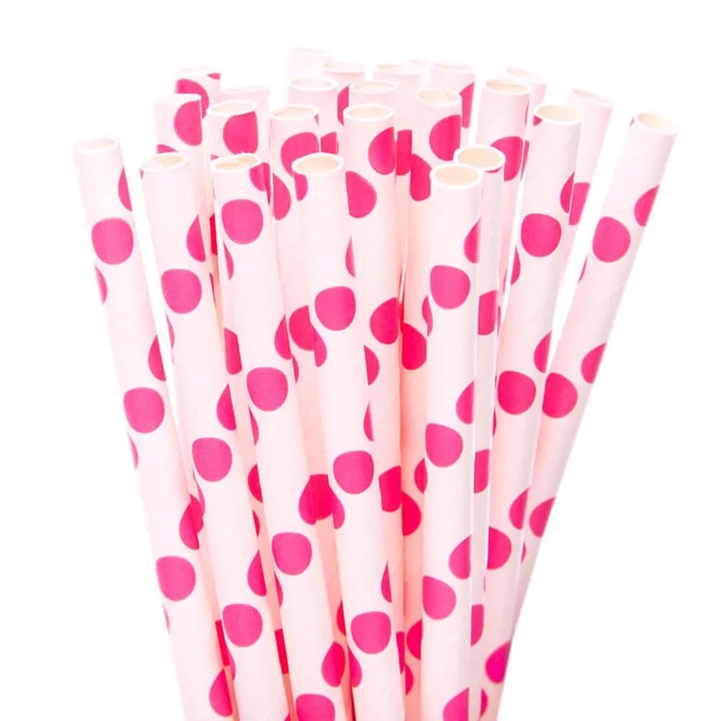 Paper 7.75-Inch Drinking Straws – Bubblegum Pink Polka Dots: 25-Piece Pack