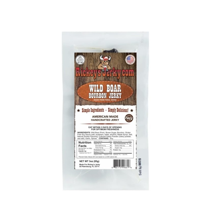 Rickey’S Jerky, Wild Boar,100% Made From Solid Strips Of Wild Boar, Exotic Wild Game Jerky, All Natural Meat, High Protein Snack