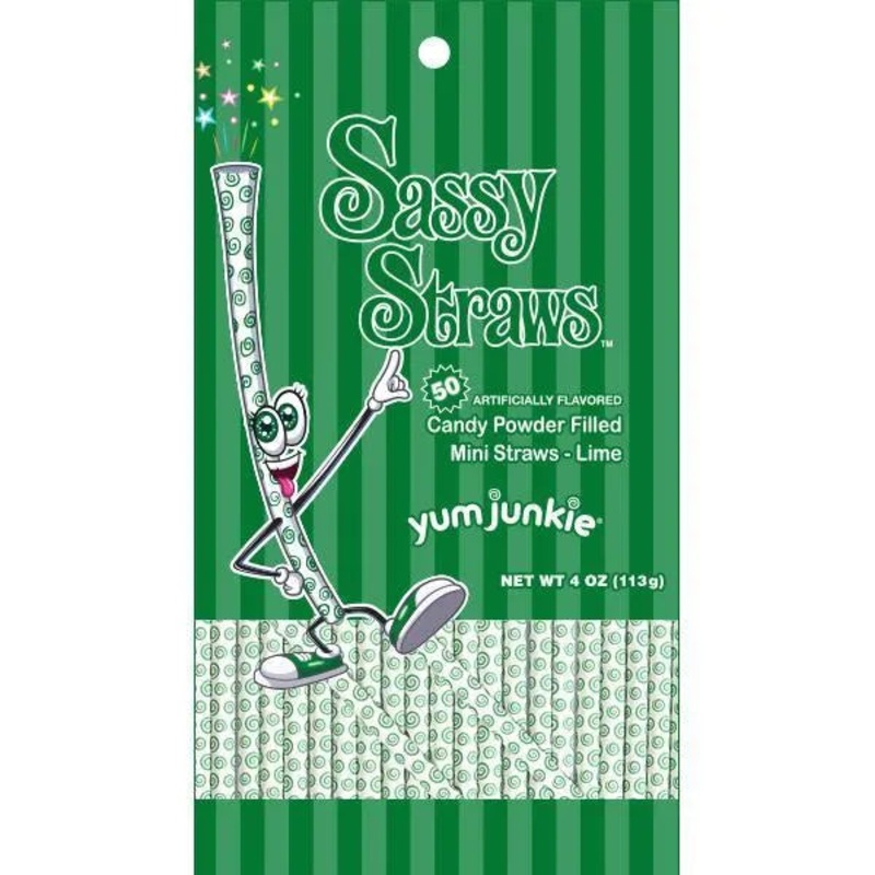 YumJunkie Sassy Straws Candy Powder Filled Mini Straws – Lime: 50-Piece Bag