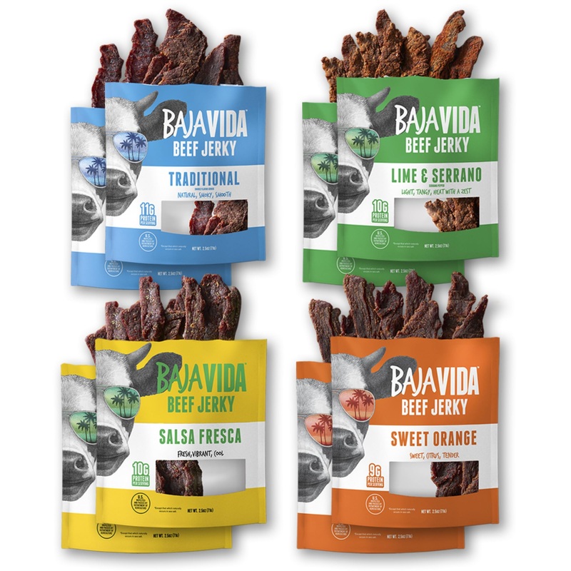Baja Beef Jerky Sampler Pack – 100% All Natural Beef Jerky, Gluten Free, Low Calorie Craft Jerky, 10G Protein Per Serving, No Ni
