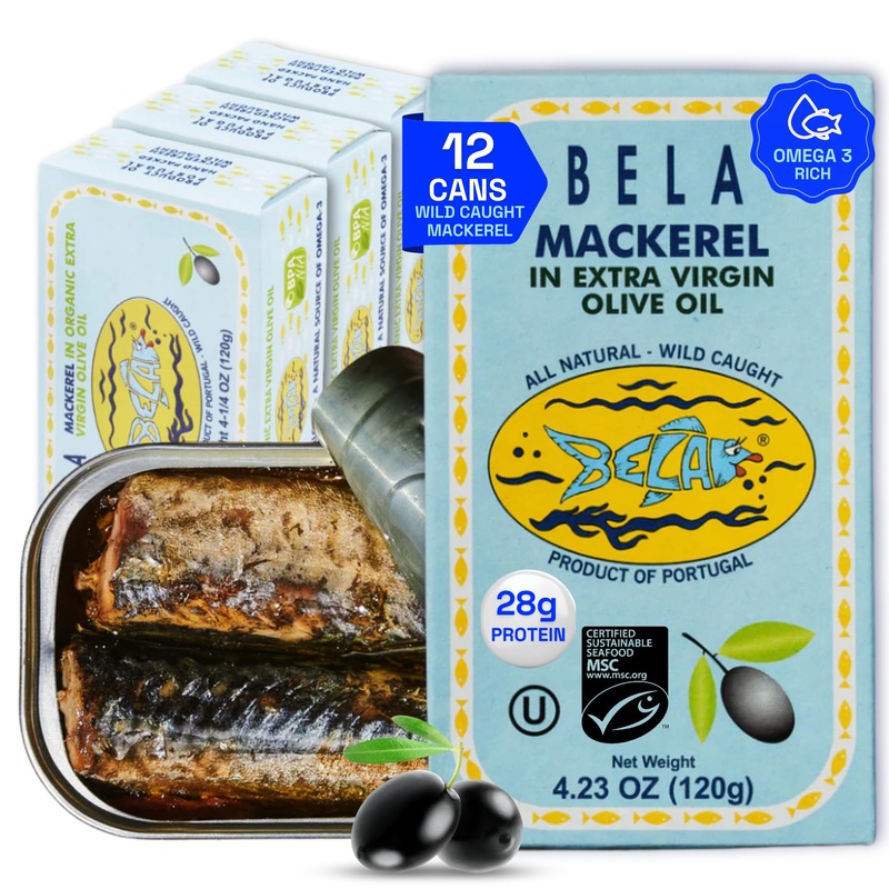 Bela Wild Caught Portuguese Style Mackerel – Piri Piri Flavored Extra Virgin Olive Oil | 4.25 Oz (Pack Of 12) | All Natural, Hig
