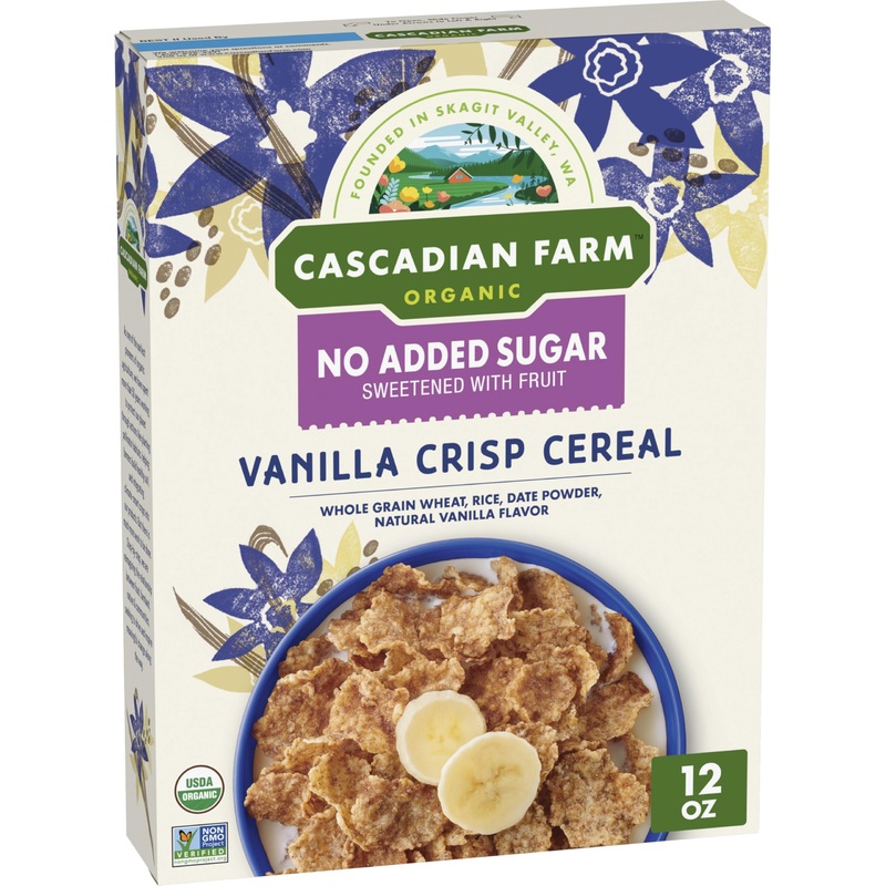 Cascadian Farm Organic Vanilla Crisp Cereal, No Added Sugar, 12 Oz