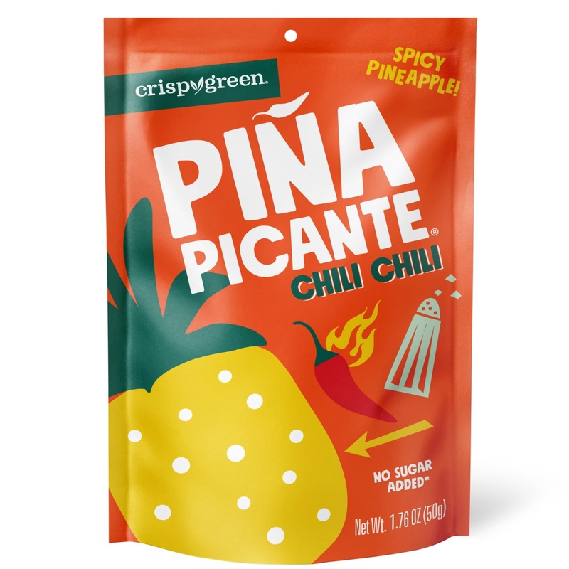 Crispy Green Pia Picante, Double Chili Dried Pineapple, Healthy Real Fruit Snacks, 12 Bags, 1.76 Ounces Each