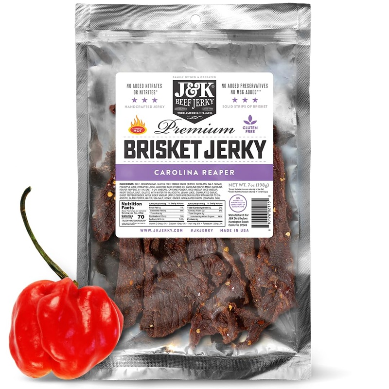 J&K Jerky Carolina Reaper Beef Brisket Jerky – Small Batch American Made Slab Beef Jerky’S Spicy And Savory Snack With A Kick –