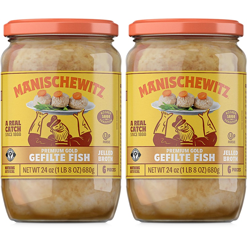 Manischewitz Premium Gold Gefilte Fish With Carrots 24Oz (2 Pack), Kosher For Passover