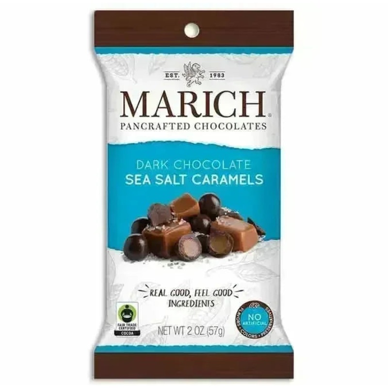 Marich Sea Salt Dark Chocolate Caramels Peg Bags: 12-Piece Box
