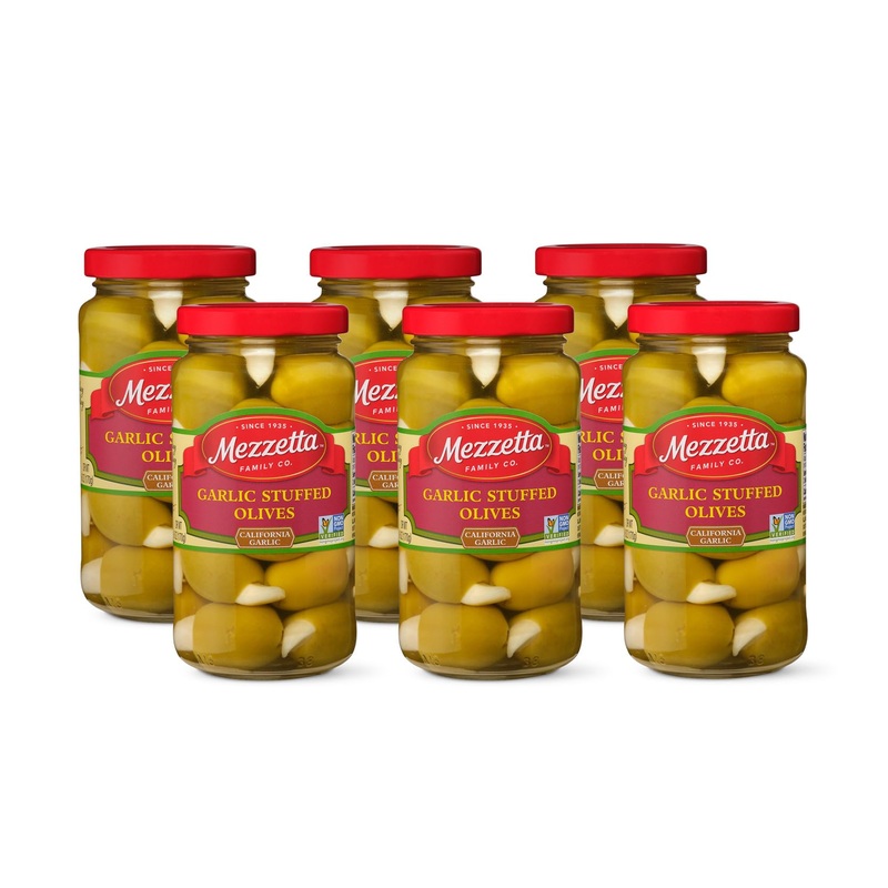 Mezzetta Garlic Stuffed Olives | Non-Gmo, Gluten Free, Keto | 6 Ounce Dr Wt Jar (Pack Of 6)