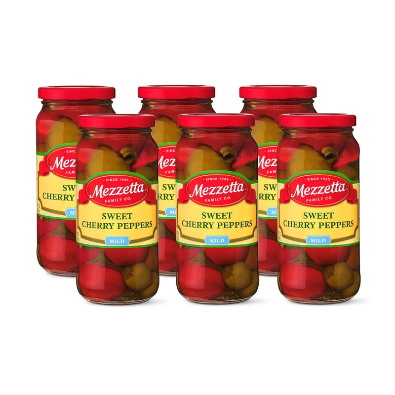 Mezzetta Sweet Cherry Peppers, Mild | Kosher, Gluten Free, Keto | 16 Fluid Ounce Jar (Pack Of 6)