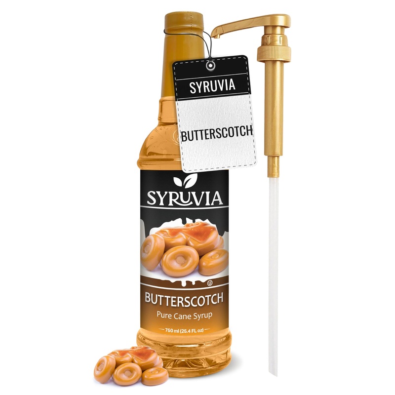 Syruvia Butterscotch Coffee Syrup, 25.4 fl oz – Premium Gluten-Free Flavoring for Drinks, Shakes, and Sodas – Kosher Certified