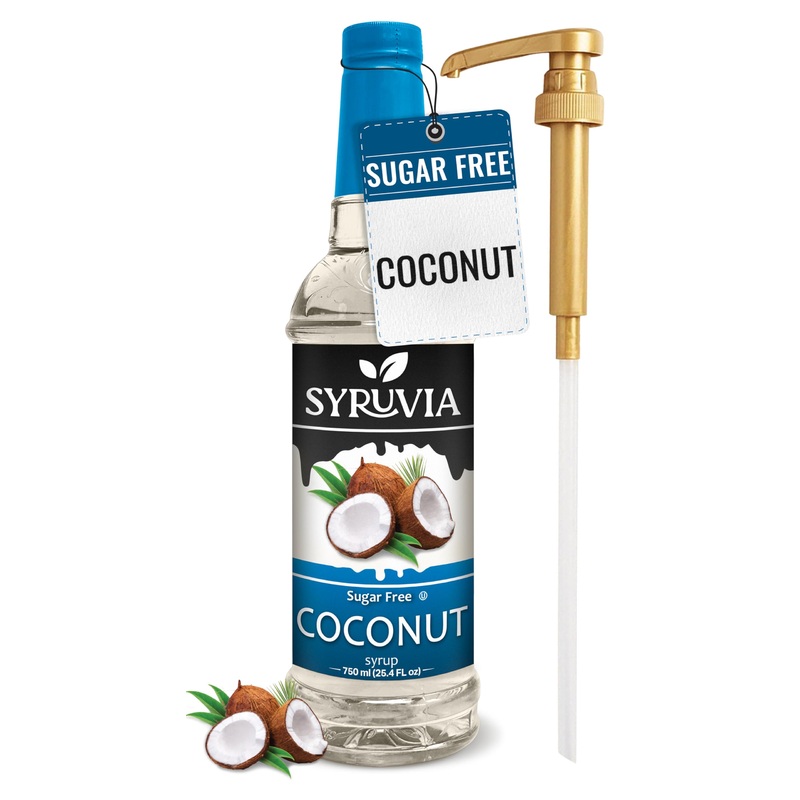 Syruvia Sugar Free Coconut Syrup With Syrup Pump Dispenser – Coconut Coffee Syrup Flavor, 25.4 Fl Oz, Kosher, Gluten Free, Perfe