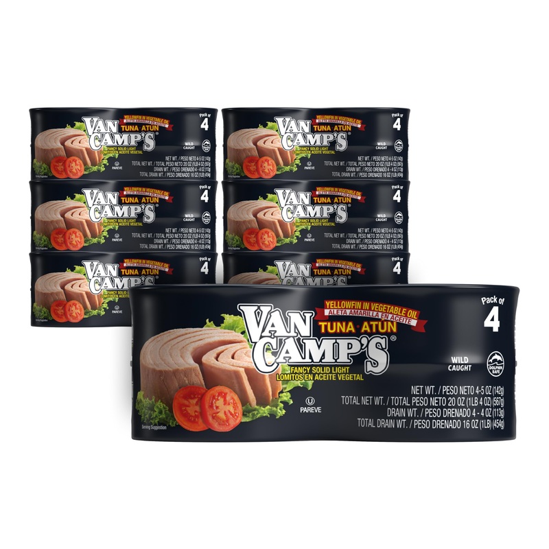 Van Camp’S Seafood Solid Light Yellowfin Tuna In Vegetable Oil, 4-5 Oz. Cans (Pack Of 6), Wild Caught Canned Tuna