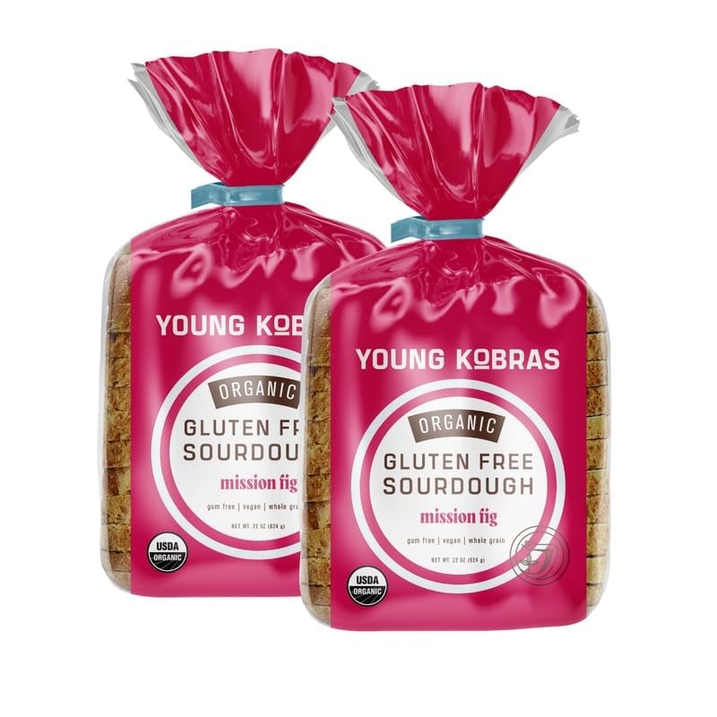 Young Kobras Organic, Gluten-Free Fig Sourdough Bread 22Oz (2-Pack) – Allergen Friendly, Vegan, Gum-Free, Simple Ingredients & M