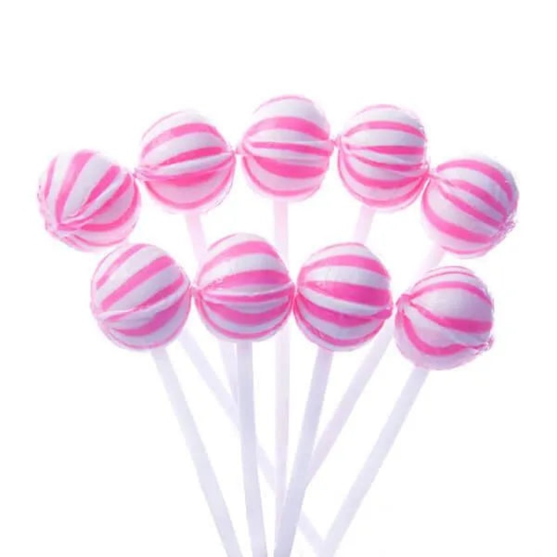 YumJunkie Sassy Spheres Strawberry Pink Striped Ball Lollipops – Petite: 400-Piece Bag