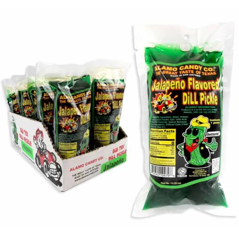 Alamo Candy Jalapeno Dill Pickles: 12-Piece Box