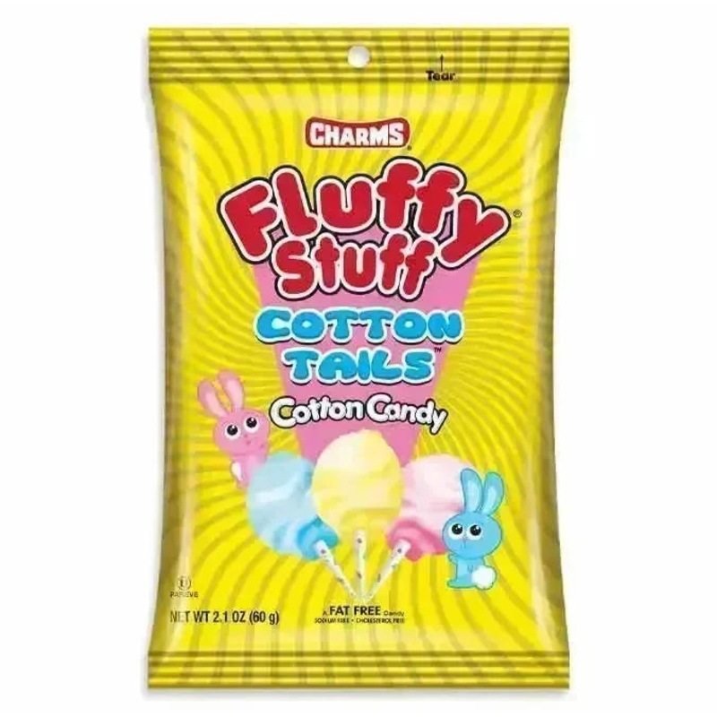 Charms Fluffy Stuff Cotton Tails Cotton Candy Packs: 24-Piece Case