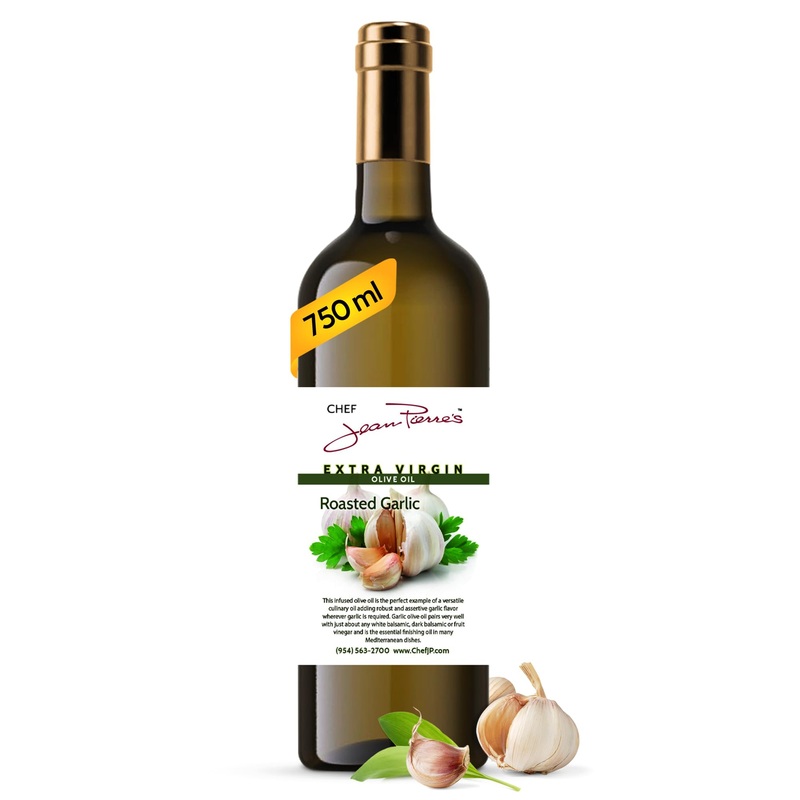 Chef Jean Pierre’S Extra Virgin Roasted Garlic Olive Oil – 750Ml (25Oz) Glass Bottle – Naturally Infused With Sweet And Tangy Fl