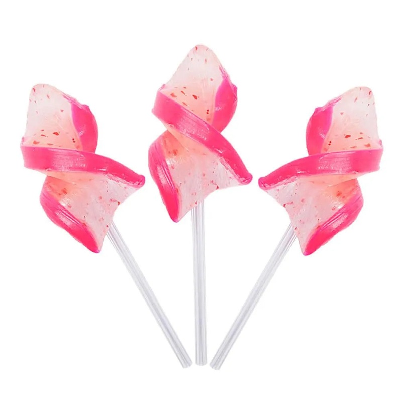 CurlyCutes Petite Crystal Ribbon Pops – Pink Strawberry: 20-Piece Jar