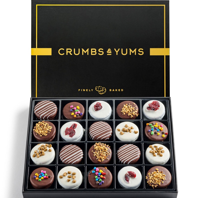 Mothers Day Cookies Gift Basket – 20 Gourmet Chocolate Covered Sandwich Cookies With Assorted Toppings – Assorted Food Gift Box