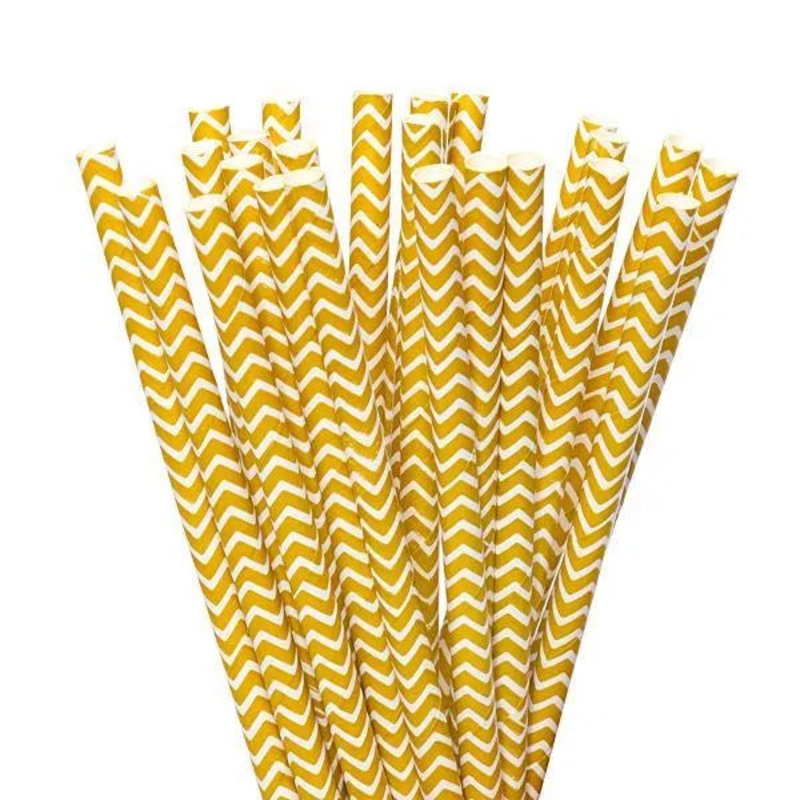 Paper 7.75-Inch Drinking Straws – Gold Chevron Stripes: 25-Piece Pack