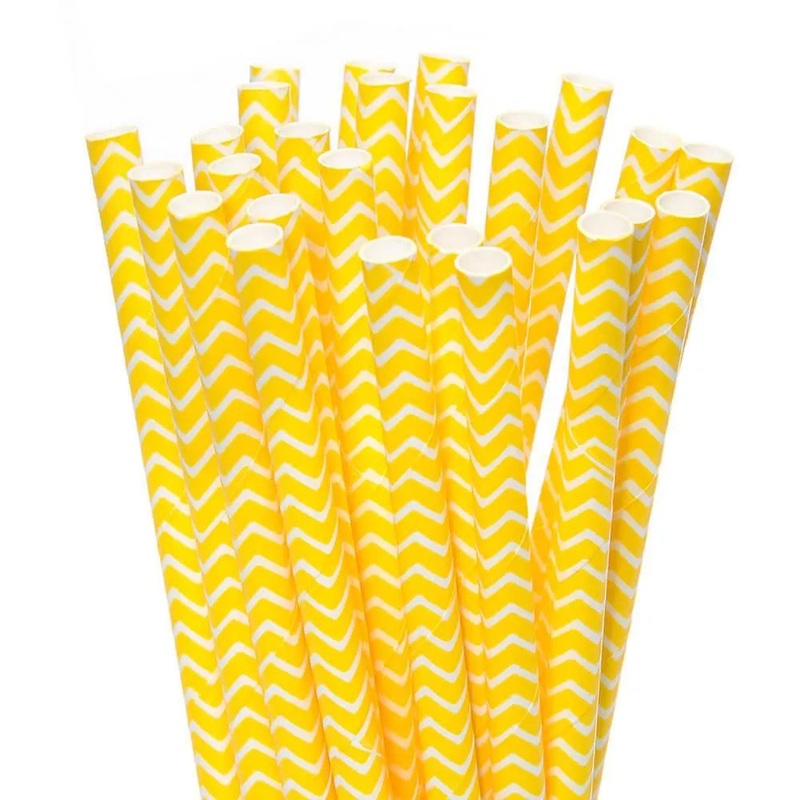Paper 7.75-Inch Drinking Straws – Yellow Chevron Stripes: 25-Piece Pack