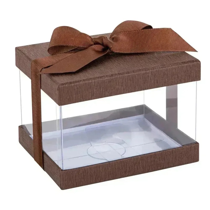 Plastic Gift Boxes Brown 5X4X3.5″ 6 Pack Bakery Boxes With Base Lid & Ribbon