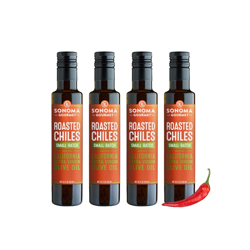 Sonoma Gourmet: Roasted Chiles Garlic Flavored Olive Oil | 100% California Extra Virgin Olive Oil | 8.5 Fl Oz (Pack Of 4)