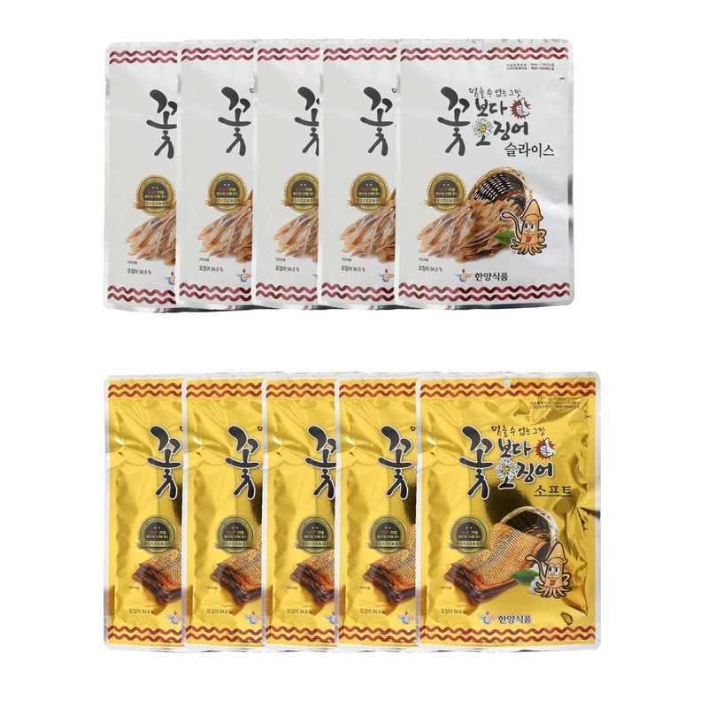 Squid Over Flower Korea Seasoned Dried Squid Snack Original 15G (Slice 5 Pack + Soft 5 Pack)