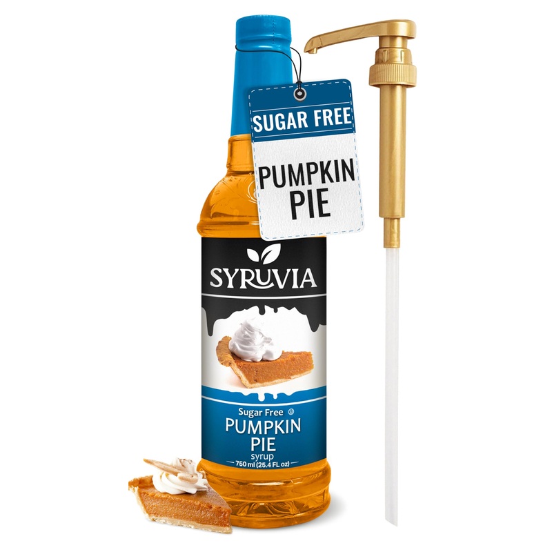 Syruvia Sugar Free Pumpkin Pie Syrup With Syrup Pump Dispenser – Pumpkin Pie Coffee Syrup Flavor, 25.4 Fl Oz, Kosher, Gluten Fre