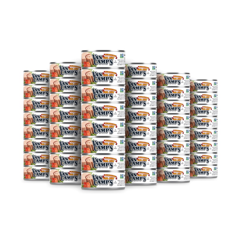 Van Camp’S Seafood Solid Light Yellowfin Tuna In Water, 5 Oz. Can (Pack Of 48), Wild Caught Canned Tuna
