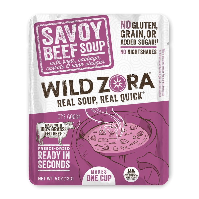 Wild Zora Instant Keto-Friendly Soups Savoy Beef 8-Pack Broth Made With 100% Grass-Fed Beef, And Vegetables, Gluten-Free, Low Ca