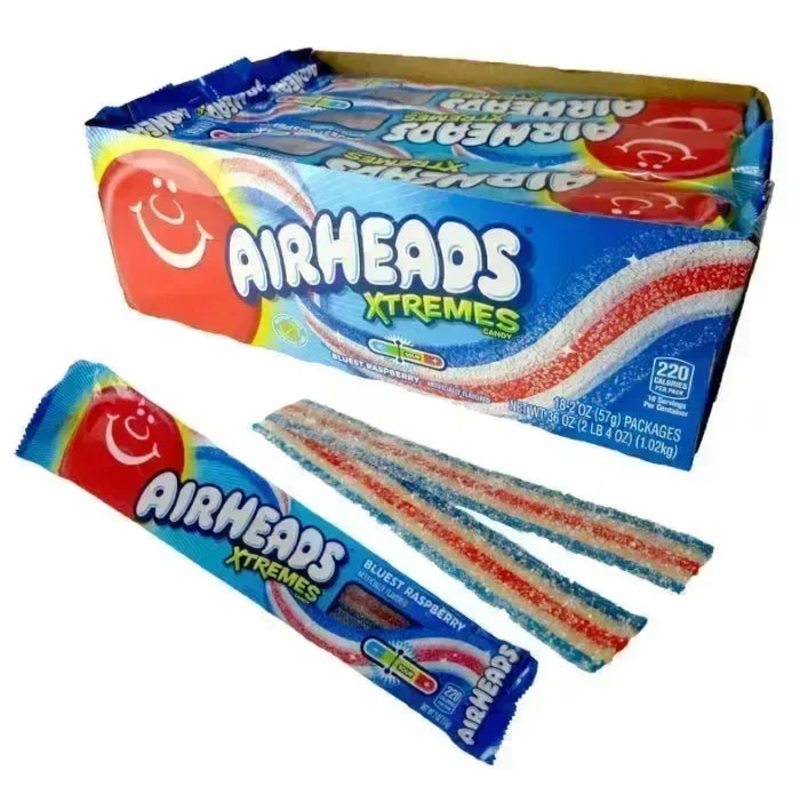 AirHeads Xtremes Sour Belts 2-Ounce Packs – Blue Raspberry: 18-Piece Box