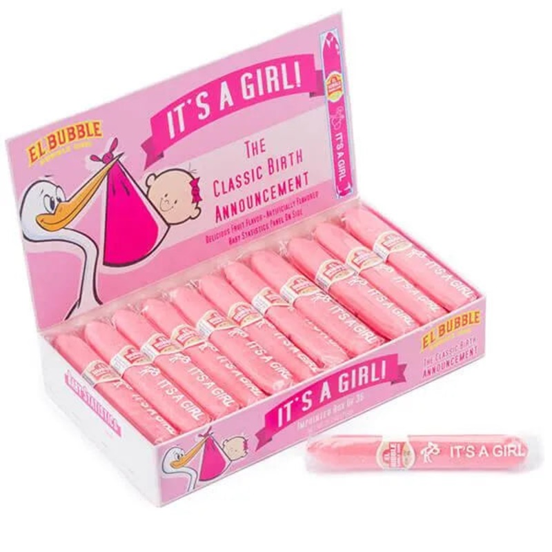 Birth Announcement Bubblegum Cigars – Girl Pink: 36-Piece Box