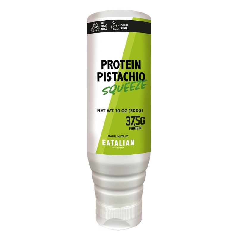 Eatalian By Amz Better Protein Pistachio Flavoured Topping, Sweet Protein Cream In 10 Oz/300G Squeezer, Made In Italy, Pistachio