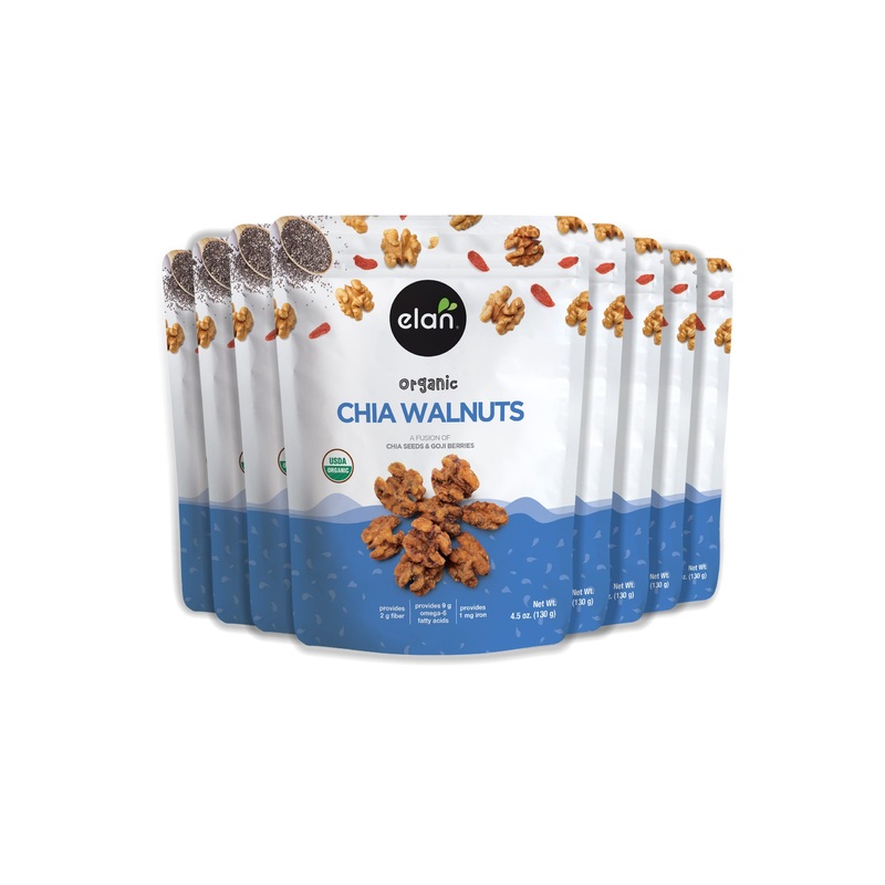 Elan Organic Chia Walnuts, Non-Gmo, Gluten-Free, Vegan, Kosher, Healthy Snacks, Glazed Nuts With Chia Seeds, Goji Berry Powder &