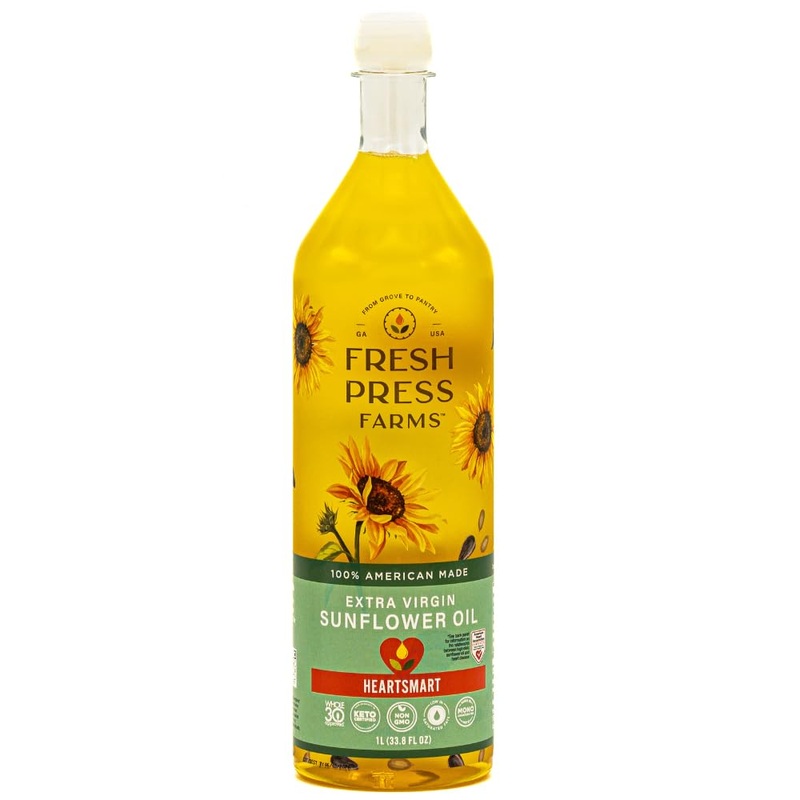 Fresh Press Farms Cold Pressed Extra Virgin Sunflower Oil, 33.8 Fl Oz, High Oleic, Non-GMO, Keto, Paleo, Gluten Free, 100% American Made
