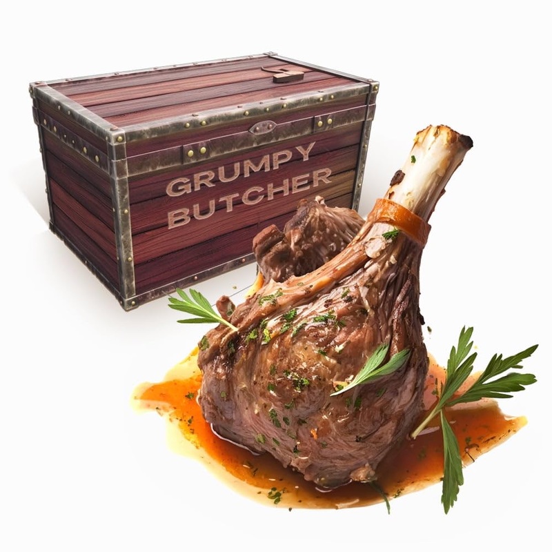 Grumpy Butcher Big Braised Lamb Shanks, 2 Packs (Each 22-24 Oz) – Delicius French Recipe Lamb Cooked With Basil, Thyme & Mustard