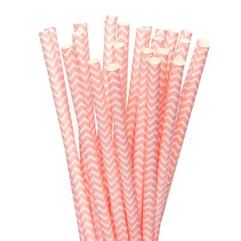 Paper 7.75-Inch Drinking Straws – Light Pink Chevron Stripes: 25-Piece Pack
