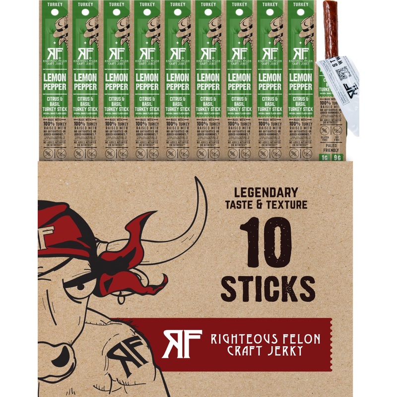 Righteous Felon Meat Sticks | 100% Turkey Sticks | Gluten Free & Keto Meat Sticks | Low Sugar & High Protein Turkey Sticks| Heal