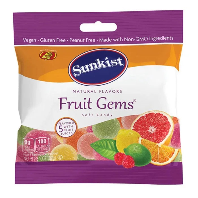 Sunkist Fruit Gems Candy Peg Bag: 12-Piece Case