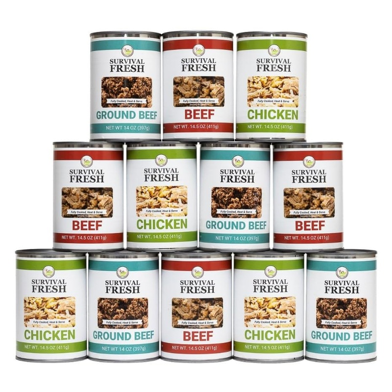 Survival Fresh Mixed Canned Meat – All Natural Canned Meat 4 Beef, 4 Chicken, 4 Ground Beef – Emergency Survival Meal 14.5Oz Sma