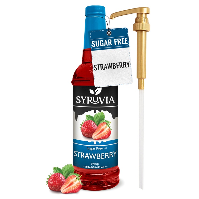 Syruvia Sugar Free Strawberry Syrup With Syrup Pump Dispenser – Strawberry Syrup Flavor, 25.4 Fl Oz – Perfect For Cocktails, Ice