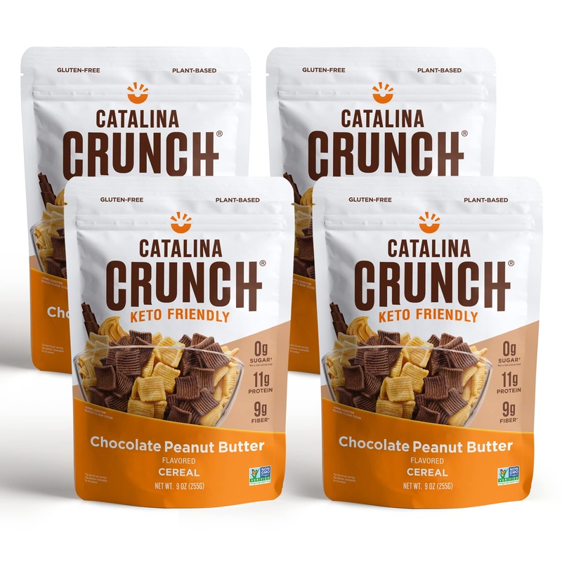 Catalina Crunch Chocolate Peanut Butter Keto Cereal 4 Pack (9Oz Bags) | Low Carb, Sugar Free, Gluten Free | Keto Snacks, Vegan,