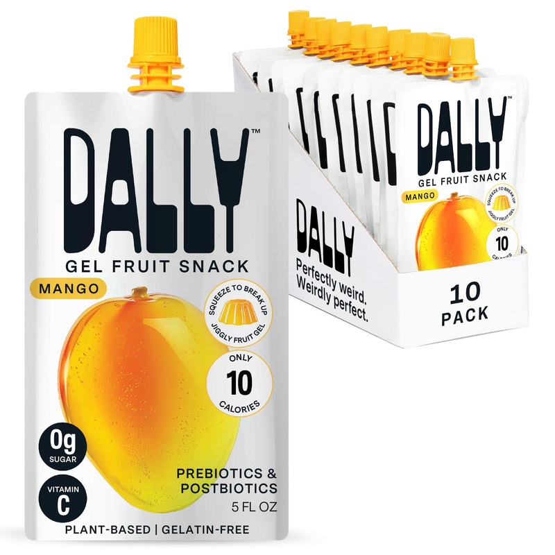 Dally Mango Drinkable Konjac Jelly – (10 Pack) Jelly Fruit Snack With 10 Calories, Zero Sugar – Supports Skin, Immune Health, An