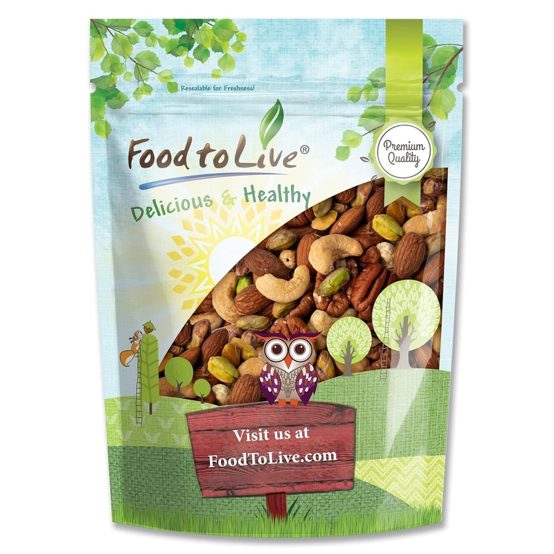 Food To Live Premium Four Nuts Mix, 1.5 Pounds – A Blend Of Dry Roasted Pistachios, Almonds, Pecans, Cashews, And Almonds With H