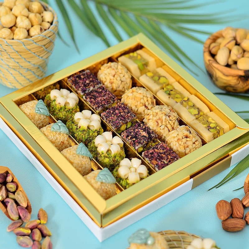 Laylas Delicacies Mediterranean Treats Vegan Gift Box – Handmade Healthy Mixed Nutty Flavors Pastries – Halal, Vegetarian, Glute