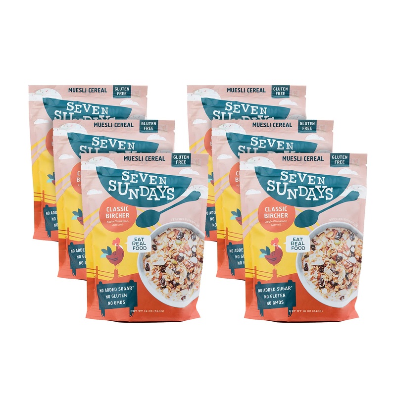 Seven Sundays Classic Bircher Apple Cinnamon Almond Muesli Cereal – 6 Count, 12 Oz Pouch – Certified Gluten Free Muesli – Non Gm