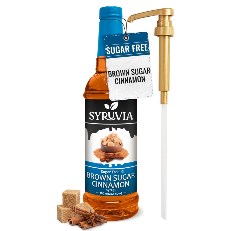 Syruvia Sugar Free Brown Sugar Cinnamon Syrup With Syrup Pump Dispenser For Coffee 25.4 Ounces Coffee Flavoring Syrup